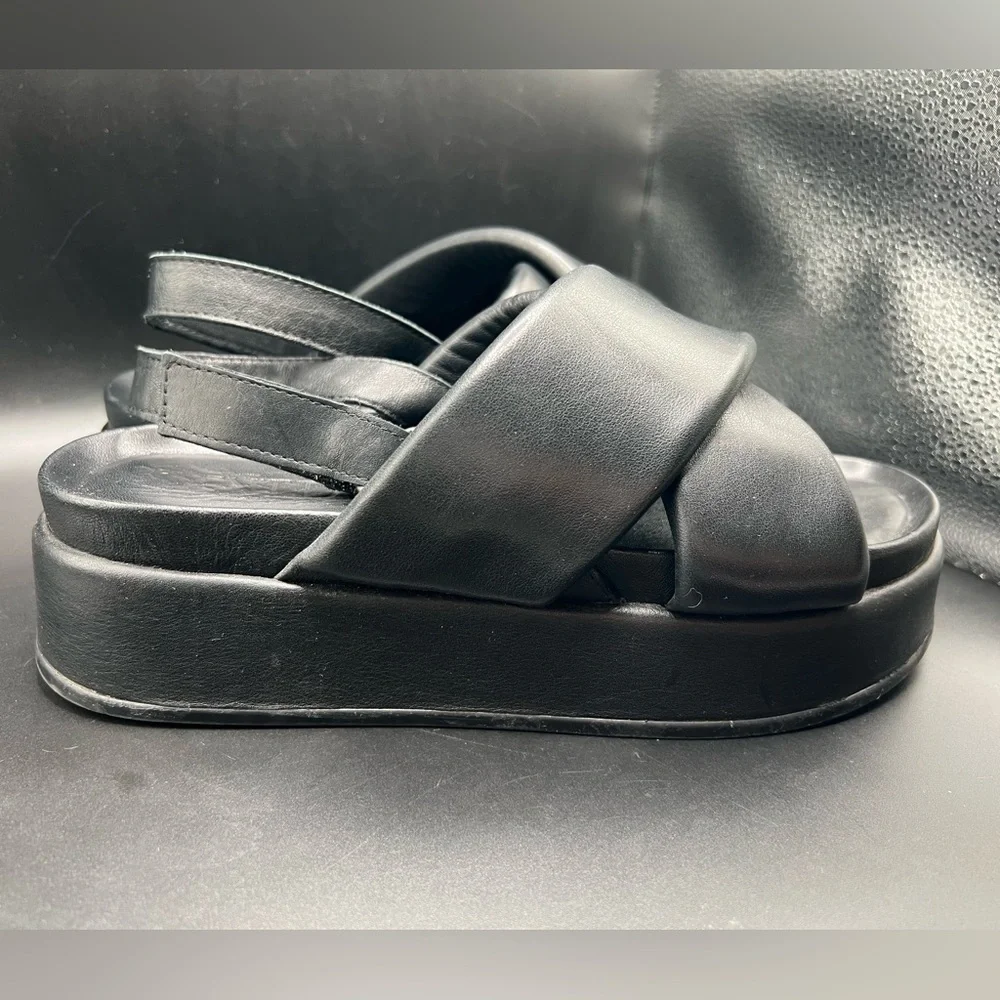 Silent D Pier Black Leather Platform Sandals 8.5/39 Anthropologie